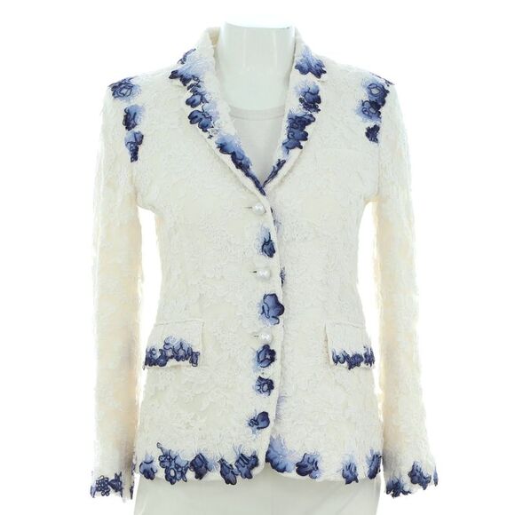 Thom Browne Jackets & Blazers - Thom Browne Women's Pearl Button Up Blazer Painted Lace Blue, White